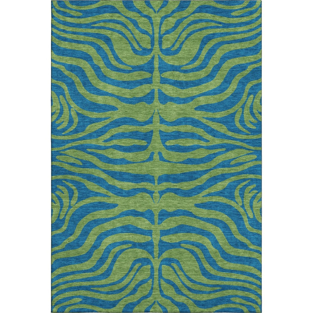 HomeRoots 9' X 12' Washable Green & Navy Blue Animal Print Area Rug with UV Protection for High-Traffic Spaces 681826