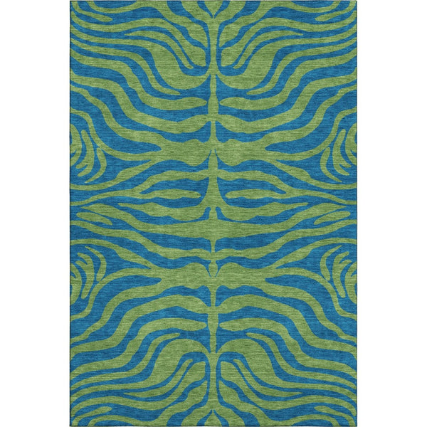 HomeRoots 9' X 12' Washable Green & Navy Blue Animal Print Area Rug with UV Protection for High-Traffic Spaces 681826