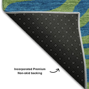 HomeRoots 9' X 12' Washable Green & Navy Blue Animal Print Area Rug with UV Protection for High-Traffic Spaces 681826