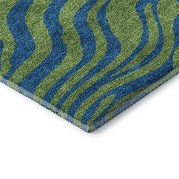 HomeRoots 9' X 12' Washable Green & Navy Blue Animal Print Area Rug with UV Protection for High-Traffic Spaces 681826