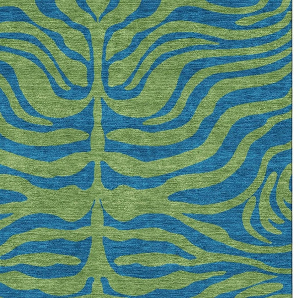 HomeRoots 9' X 12' Washable Green & Navy Blue Animal Print Area Rug with UV Protection for High-Traffic Spaces 681826