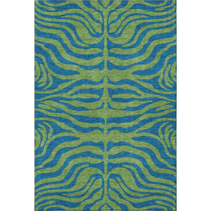 HomeRoots 9' X 12' Washable Green & Navy Blue Animal Print Area Rug with UV Protection for High-Traffic Spaces 681826