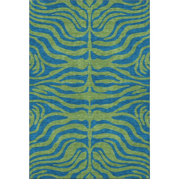 HomeRoots 9' X 12' Washable Green & Navy Blue Animal Print Area Rug with UV Protection for High-Traffic Spaces 681826