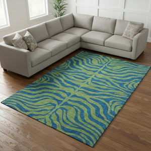 HomeRoots 10' X 14' Washable Green and Navy Blue Animal Print Area Rug with UV Protection for High-Traffic Spaces 681827