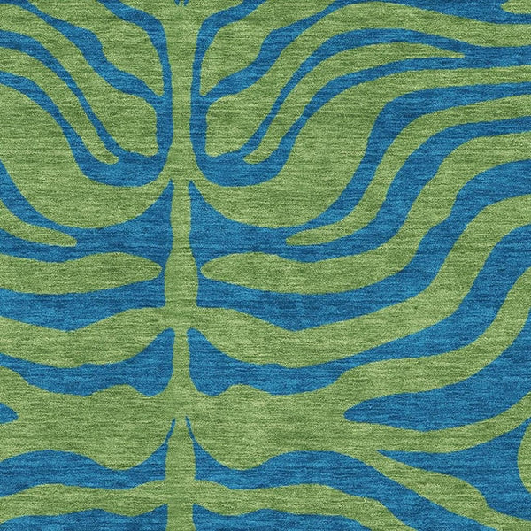 HomeRoots 10' X 14' Washable Green and Navy Blue Animal Print Area Rug with UV Protection for High-Traffic Spaces 681827