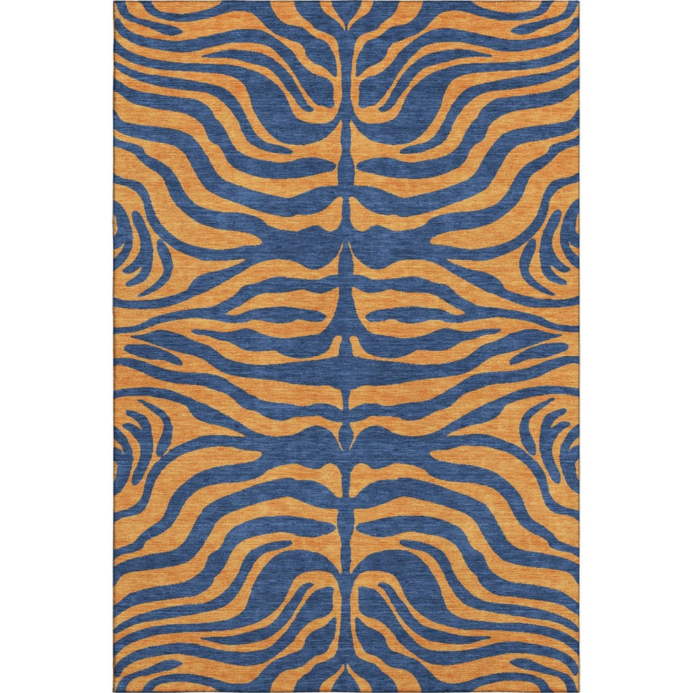 HomeRoots 5' X 8' Navy Blue & Orange Animal Print Rug - Washable, UV Protected & Soft for Pets & Kids! 681829