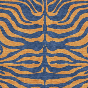 HomeRoots 5' X 8' Navy Blue & Orange Animal Print Rug - Washable, UV Protected & Soft for Pets & Kids! 681829
