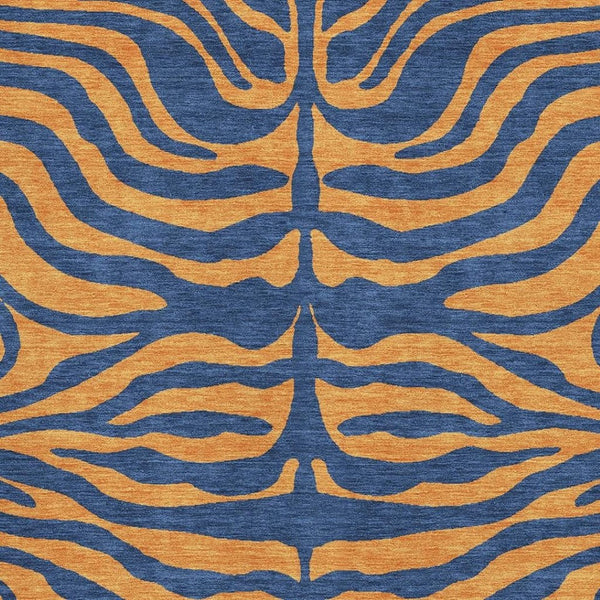 HomeRoots 5' X 8' Navy Blue & Orange Animal Print Rug - Washable, UV Protected & Soft for Pets & Kids! 681829
