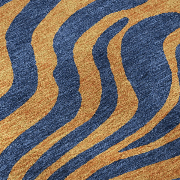 HomeRoots 8' Navy Blue and Orange Animal Print Round Rug - Washable, UV Protected, Durable for Homes & Patios 681830