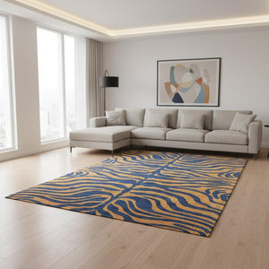HomeRoots 8' X 10' Navy Blue & Orange Animal Print Washable Area Rug - Stylish, Durable & UV Protected Design 681831