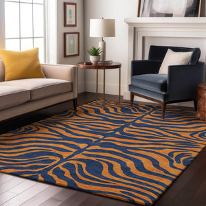 HomeRoots 8' X 10' Navy Blue & Orange Animal Print Washable Area Rug - Stylish, Durable & UV Protected Design 681831