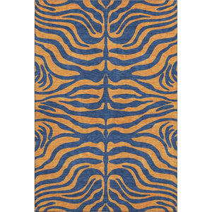 HomeRoots 8' X 10' Navy Blue & Orange Animal Print Washable Area Rug - Stylish, Durable & UV Protected Design 681831