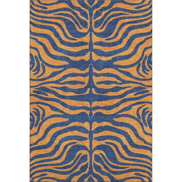 HomeRoots 8' X 10' Navy Blue & Orange Animal Print Washable Area Rug - Stylish, Durable & UV Protected Design 681831
