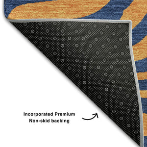 HomeRoots 8' X 10' Navy Blue & Orange Animal Print Washable Area Rug - Stylish, Durable & UV Protected Design 681831
