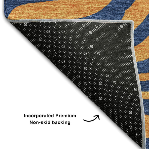 HomeRoots 8' X 10' Navy Blue & Orange Animal Print Washable Area Rug - Stylish, Durable & UV Protected Design 681831