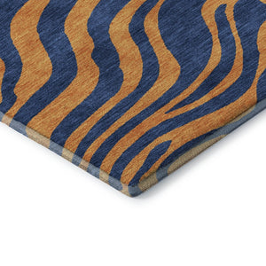 HomeRoots 8' X 10' Navy Blue & Orange Animal Print Washable Area Rug - Stylish, Durable & UV Protected Design 681831
