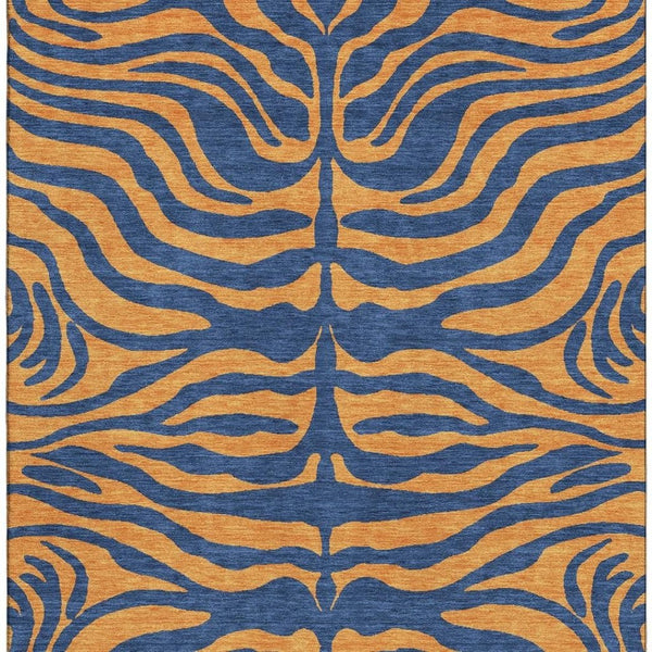 HomeRoots 8' X 10' Navy Blue & Orange Animal Print Washable Area Rug - Stylish, Durable & UV Protected Design 681831