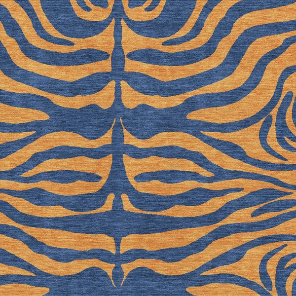 HomeRoots 9' X 12' Navy Blue & Orange Animal Print Area Rug - Washable, UV Protected, Stain Resistant Design 681832