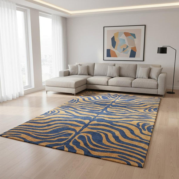 HomeRoots 10' Navy Blue & Orange Animal Print Area Rug - Washable, UV Protected, Stylish & Durable for Homes 681833
