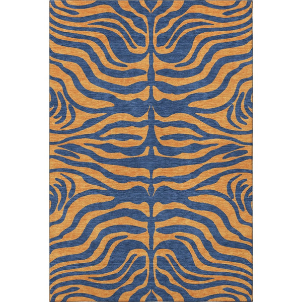 HomeRoots 10' Navy Blue & Orange Animal Print Area Rug - Washable, UV Protected, Stylish & Durable for Homes 681833