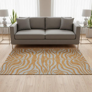 HomeRoots 5' X 8' Stylish Orange & Gray Animal Print Area Rug – Washable, UV-Protected, Stain-Resistant Design! 681835
