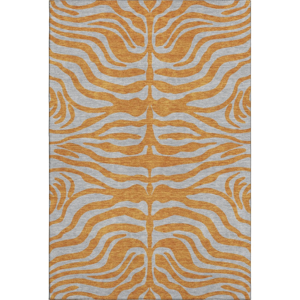 HomeRoots 5' X 8' Stylish Orange & Gray Animal Print Area Rug – Washable, UV-Protected, Stain-Resistant Design! 681835