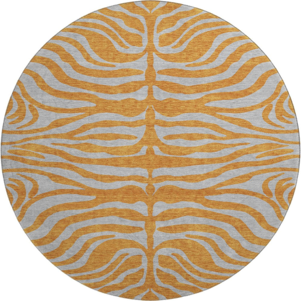 HomeRoots 8' Vibrant Orange and Gray Animal Print Round Rug - Washable, Stain-Resistant, UV Protected Design! 681836