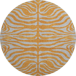 HomeRoots 8' Vibrant Orange and Gray Animal Print Round Rug - Washable, Stain-Resistant, UV Protected Design! 681836