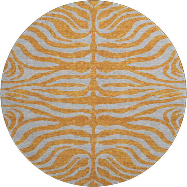 HomeRoots 8' Vibrant Orange and Gray Animal Print Round Rug - Washable, Stain-Resistant, UV Protected Design! 681836