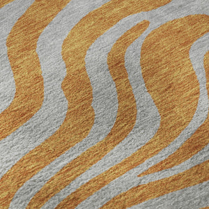 HomeRoots 8' Vibrant Orange and Gray Animal Print Round Rug - Washable, Stain-Resistant, UV Protected Design! 681836
