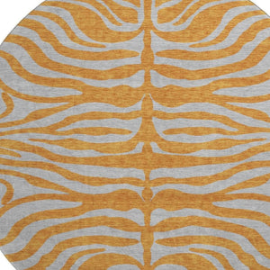 HomeRoots 8' Vibrant Orange and Gray Animal Print Round Rug - Washable, Stain-Resistant, UV Protected Design! 681836