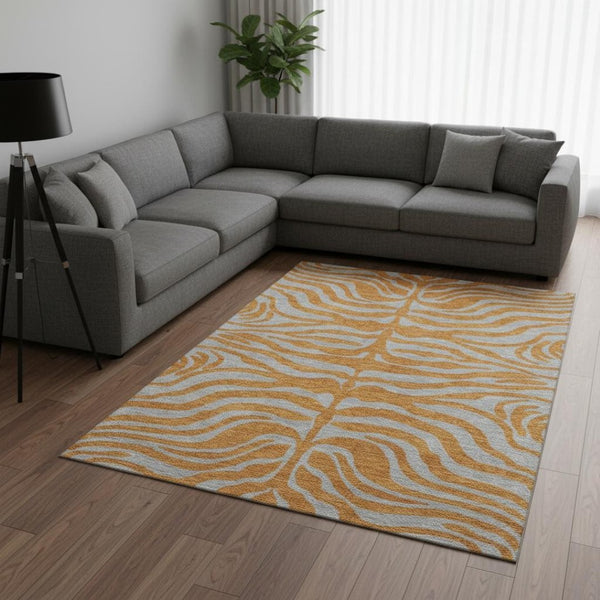 HomeRoots 8' X 10' Vibrant Orange & Gray Animal Print Washable Area Rug with UV Protection for Busy Homes 681837