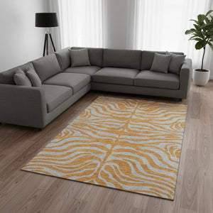 HomeRoots 9' X 12' Animal Print Area Rug in Vibrant Orange & Gray – Washable, Stain-Resistant, and UV Protected 681838