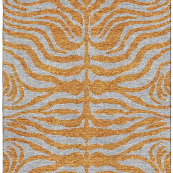 HomeRoots 10' X 14' Vibrant Orange & Gray Animal Print Area Rug - Washable, UV-Protected, and Stain-Resistant! 681839