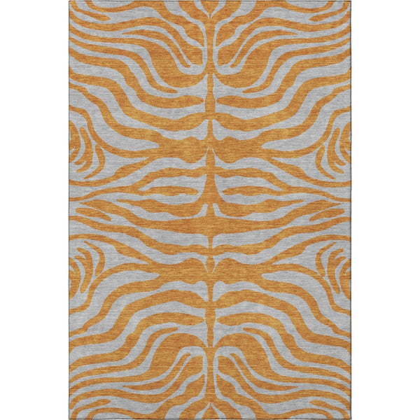 HomeRoots 10' X 14' Vibrant Orange & Gray Animal Print Area Rug - Washable, UV-Protected, and Stain-Resistant! 681839