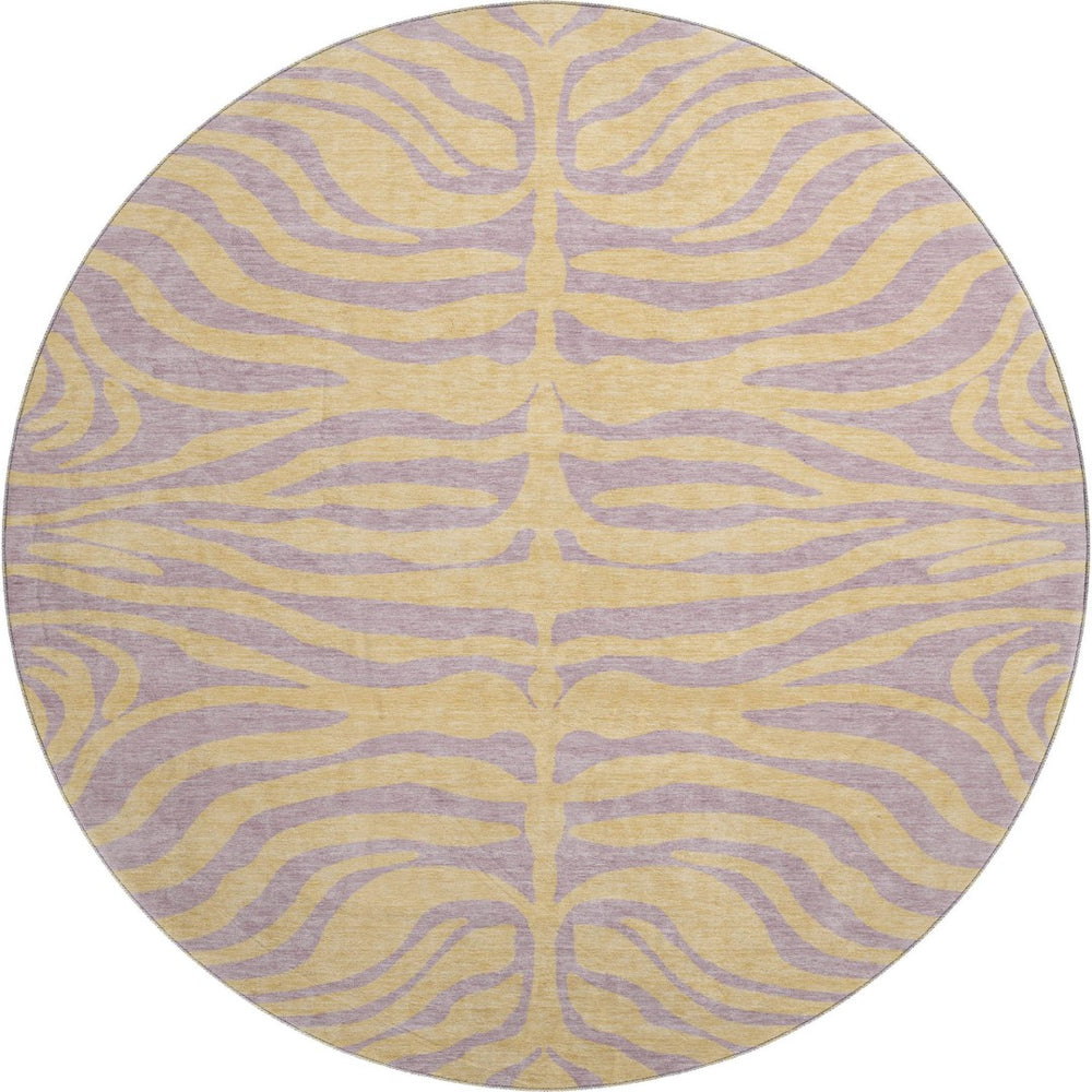 HomeRoots 8' Washable Peach and Lavender Animal Print Round Rug with UV Protection for Stylish Spaces 681842