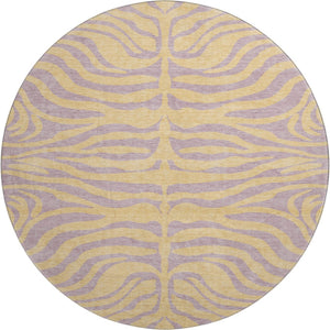 HomeRoots 8' Washable Peach and Lavender Animal Print Round Rug with UV Protection for Stylish Spaces 681842
