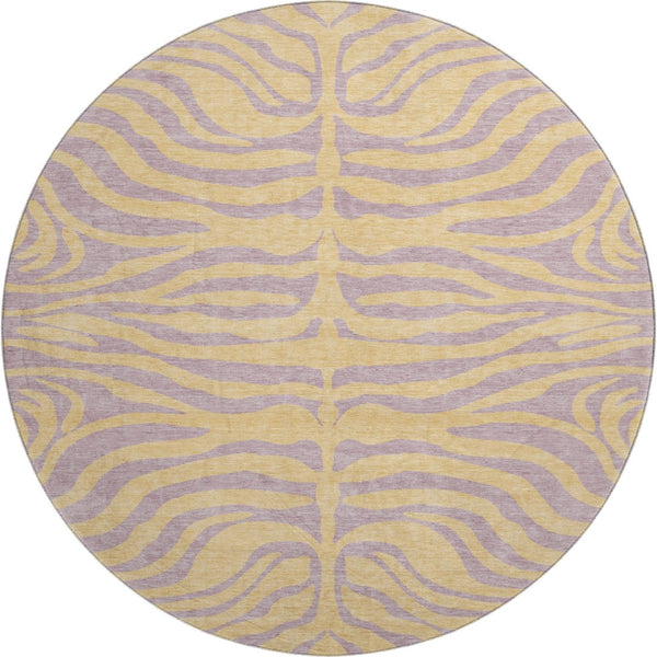 HomeRoots 8' Washable Peach and Lavender Animal Print Round Rug with UV Protection for Stylish Spaces 681842