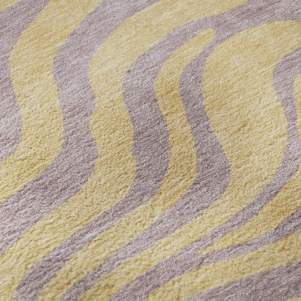 HomeRoots 8' Washable Peach and Lavender Animal Print Round Rug with UV Protection for Stylish Spaces 681842