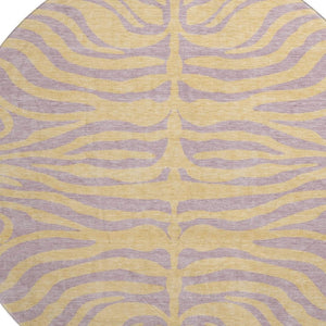 HomeRoots 8' Washable Peach and Lavender Animal Print Round Rug with UV Protection for Stylish Spaces 681842