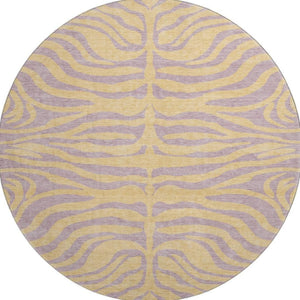 HomeRoots 8' Washable Peach and Lavender Animal Print Round Rug with UV Protection for Stylish Spaces 681842