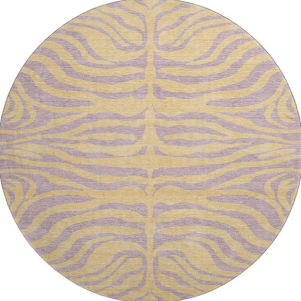 HomeRoots 8' Washable Peach and Lavender Animal Print Round Rug with UV Protection for Stylish Spaces 681842