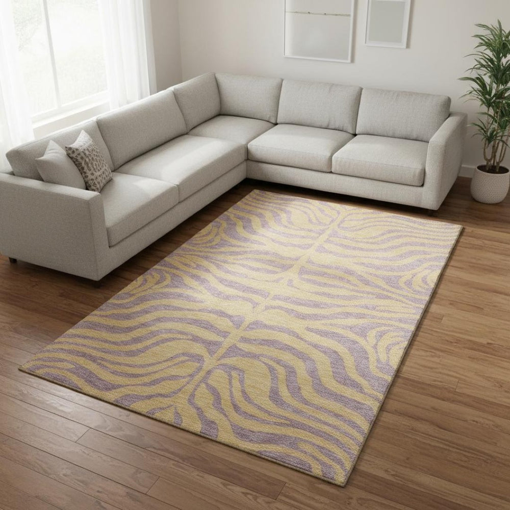 HomeRoots 8' X 10' Washable Peach & Lavender Animal Print Area Rug with UV Protection for Stylish Durability 681843