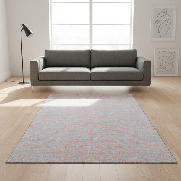 HomeRoots 5' X 8' Vibrant Pink and Sky Blue Animal Print Area Rug – Washable, Stain Resistant, UV Protected 681847
