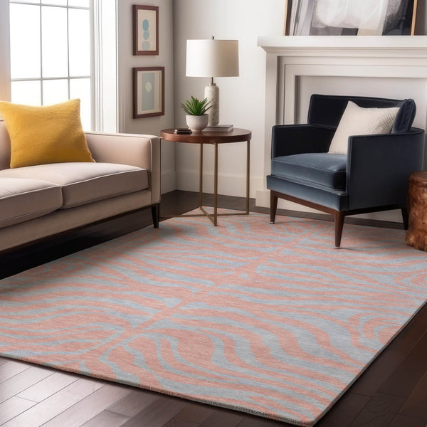 HomeRoots 5' X 8' Vibrant Pink and Sky Blue Animal Print Area Rug – Washable, Stain Resistant, UV Protected 681847