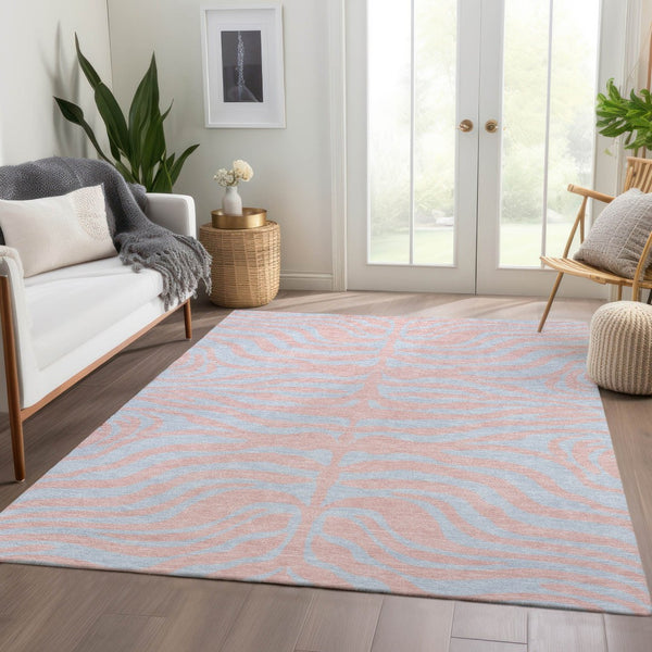 HomeRoots 5' X 8' Vibrant Pink and Sky Blue Animal Print Area Rug – Washable, Stain Resistant, UV Protected 681847