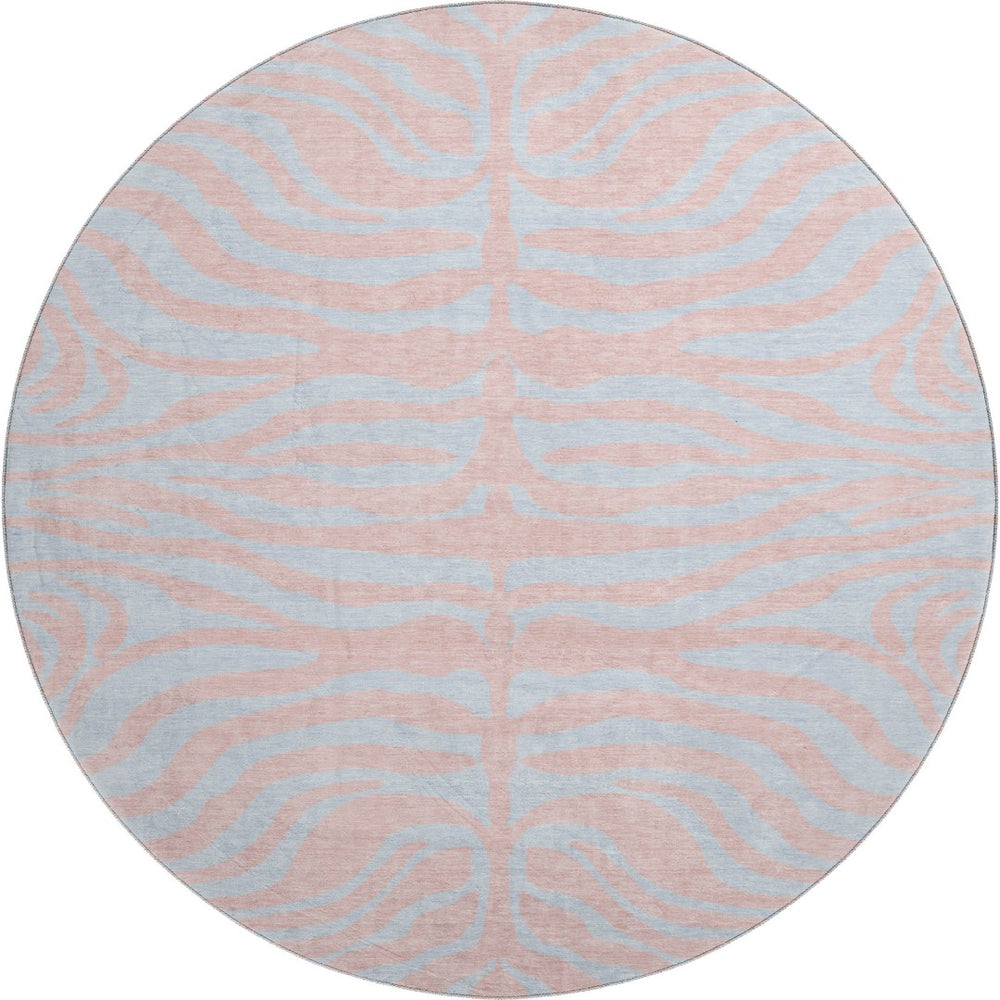 HomeRoots 8' Vibrant Pink and Sky Blue Animal Print Washable Round Rug with UV Protection for Busy Homes 681848
