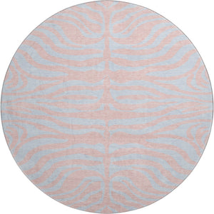 HomeRoots 8' Vibrant Pink and Sky Blue Animal Print Washable Round Rug with UV Protection for Busy Homes 681848