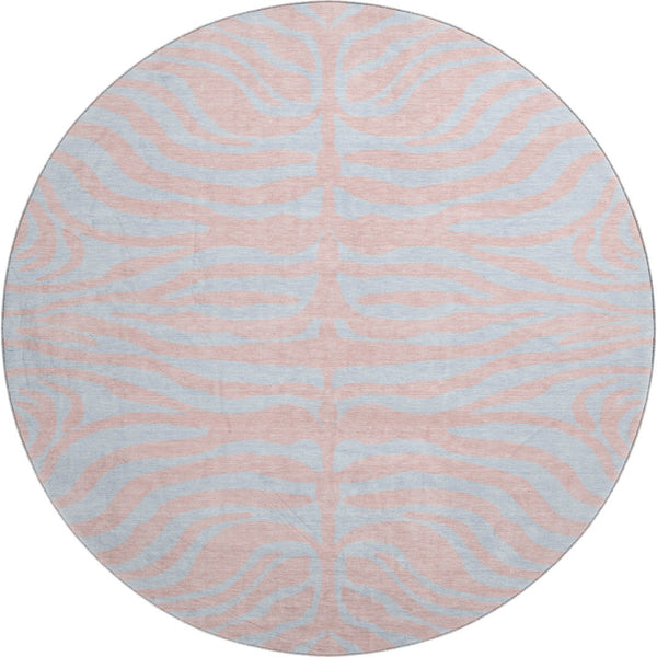 HomeRoots 8' Vibrant Pink and Sky Blue Animal Print Washable Round Rug with UV Protection for Busy Homes 681848
