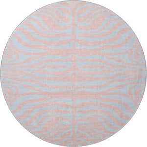 HomeRoots 8' Vibrant Pink and Sky Blue Animal Print Washable Round Rug with UV Protection for Busy Homes 681848